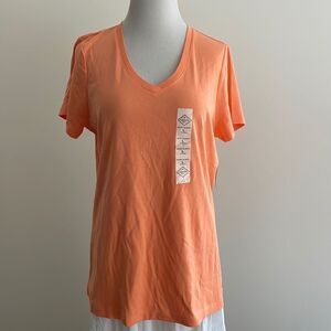 NWT ST johns bay essential tee 100% cotton color peach V-neck women’s large ST 9